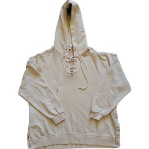 🤑 3 for $20 - BKE Cream Laced Neck Oversized French Terry Sweatshirt Size Small